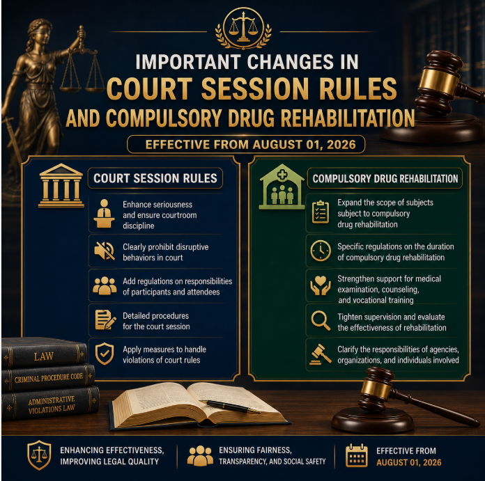 Key changes to courtroom rules and compulsory drug rehabilitation effective August 1, 2026